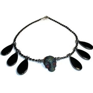 Skull Necklace Unique Skull necklace hematite drop